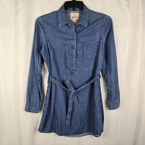 Field & Stream Blue Chambray Denim Roll Tab Sleeve Long Tunic Top Size Medium